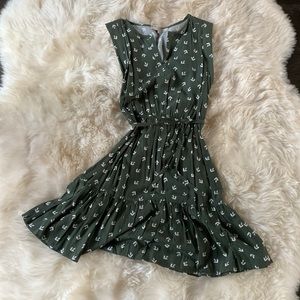 Loft khaki green dress with pattern, sleeveless. Size medium